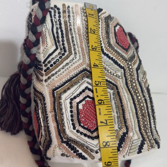 Sam Edelman Women’s Beaded Shoulder Bag – Multicolor Geometric Chic Boho - Picture 14 of 15